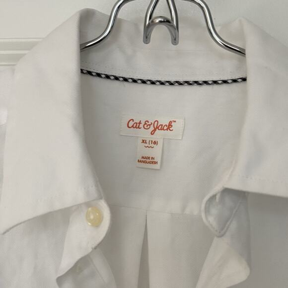 Cat & Jack Boys White Button Down Herringbone Pattern Long Sleeve Shirt Youth XL - Picture 5 of 6